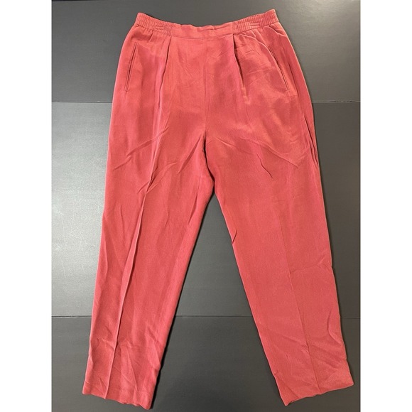 Valerie Steven's Pure Silk Pant Suit Size 8 Burgundy Lagenlook Business Preppy - Picture 9 of 14